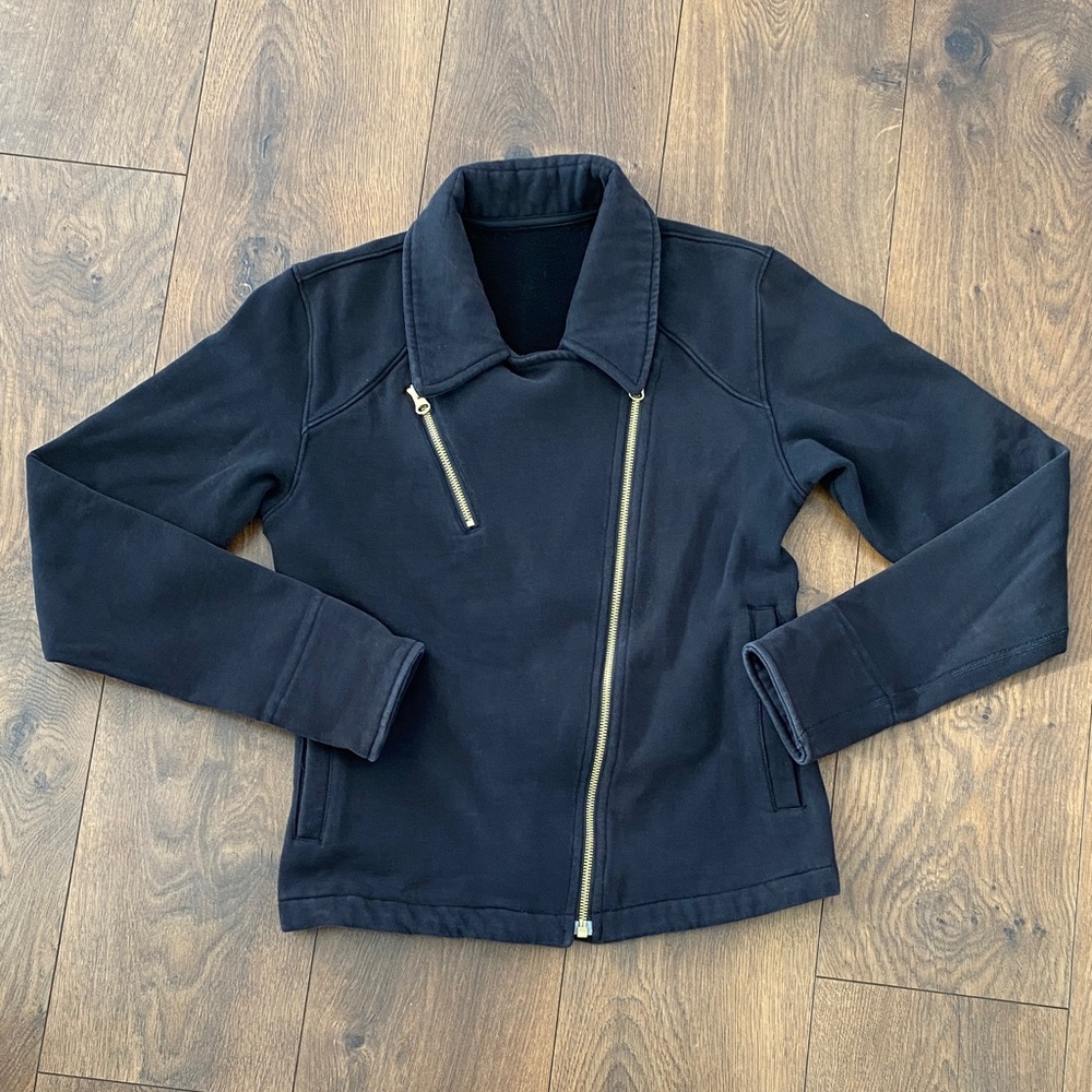 Lululemon Lab Shadow Black Moto Zip Jacket Gold Hardware Asymmetrical